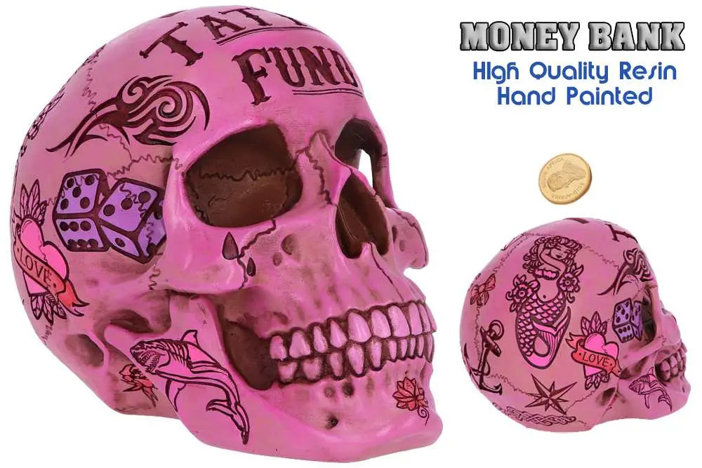PINK TATTOO SKULL MONEY BOX Frikytopia