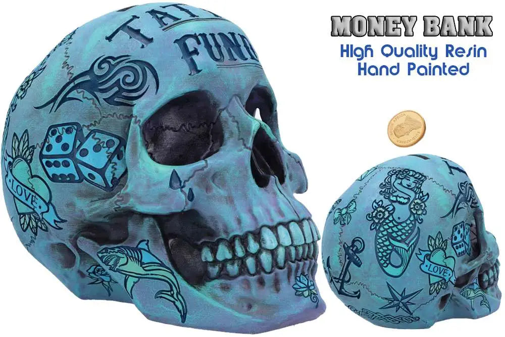BLUE TATTOO SKULL MONEY BOX Frikytopia