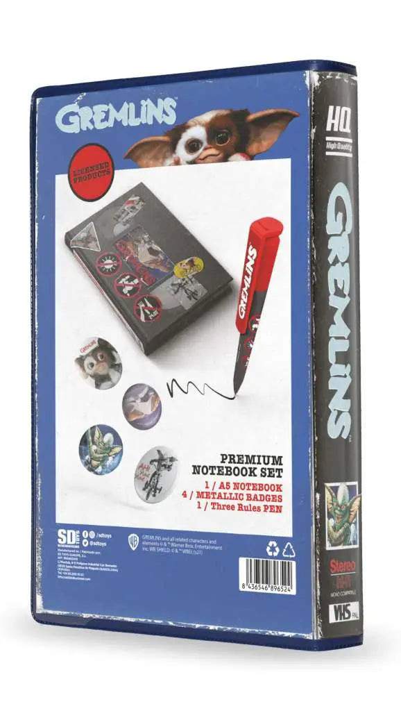 Set papeleria vhs sd toys gremlins libreta chapas boligrafo