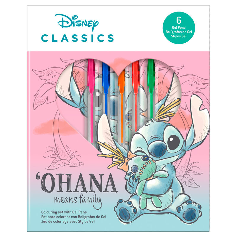 Blister cuaderno actividades y 6 boligrafos gel Stitch Disney