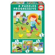 Puzzle Progresivo Animales de la Granja 6-9-12-16 piezas