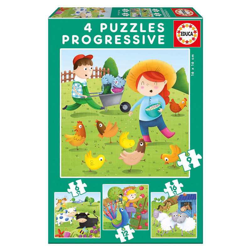Puzzle Progresivo Animales de la Granja 6-9-12-16 piezas