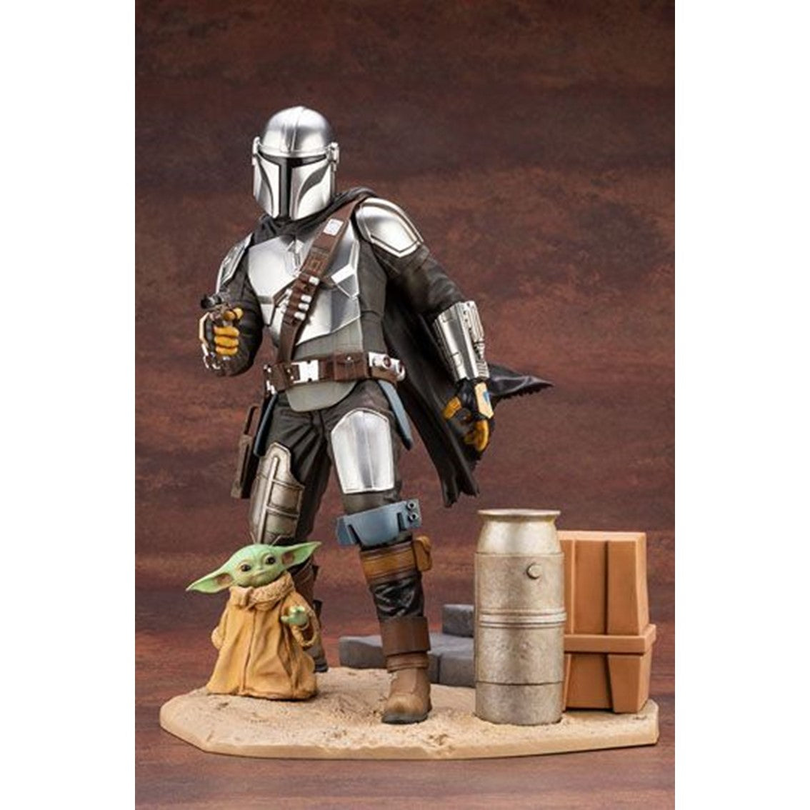 Figura kotobukiya star wars the mandalorian mandaloriano the child grogu artfx