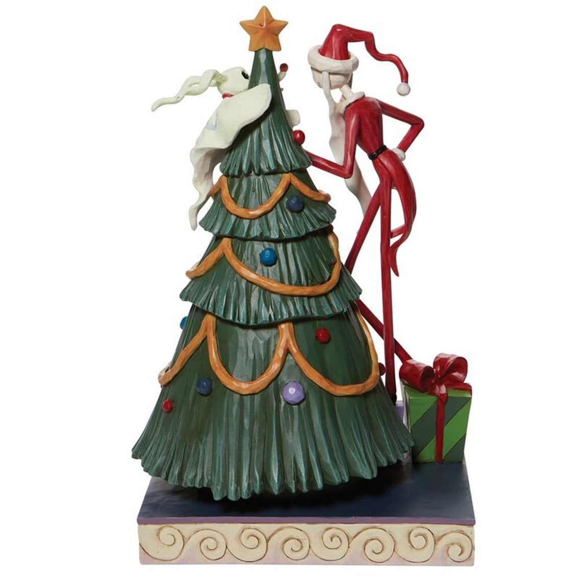 Figura enesco pesadilla antes de navidad santa jack y zero junto a arbol