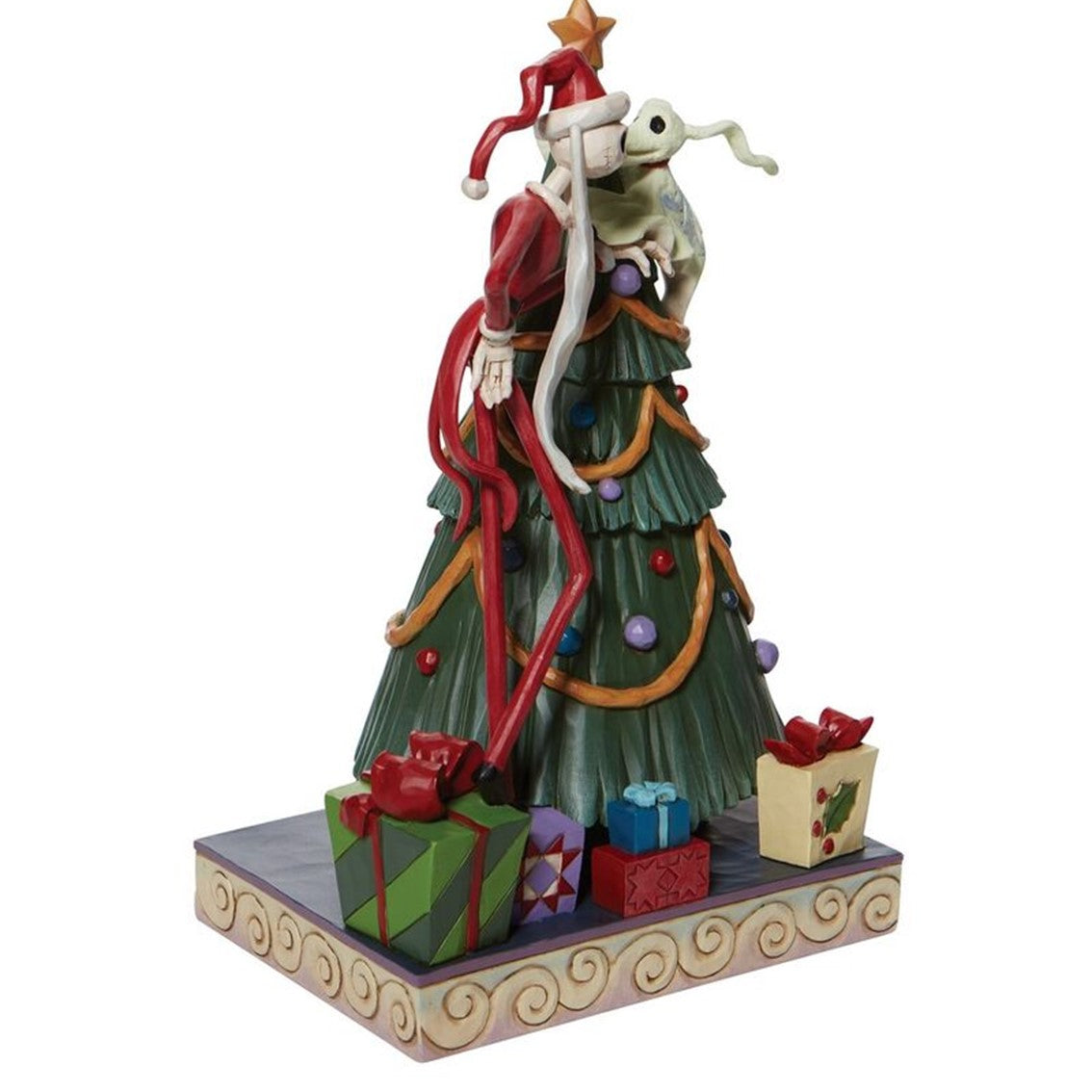 Figura enesco pesadilla antes de navidad santa jack y zero junto a arbol