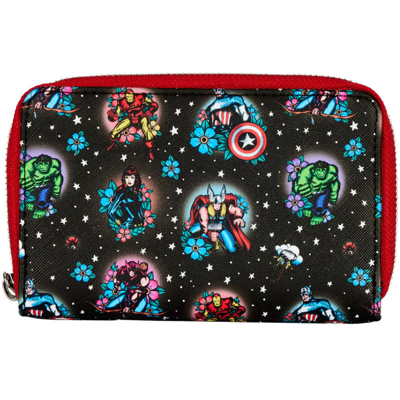 Cartera monedero loungefly funko marvel avengers tattoo zip around wallet