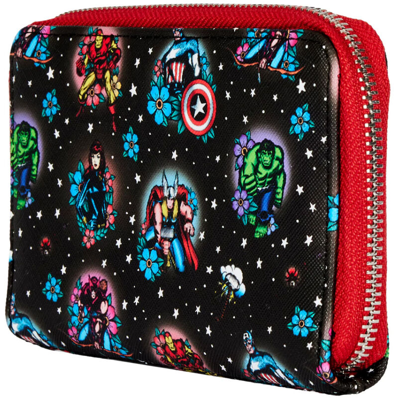 Cartera monedero loungefly funko marvel avengers tattoo zip around wallet