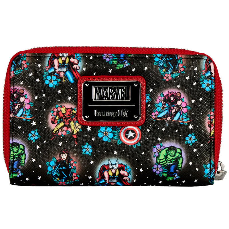 Cartera monedero loungefly funko marvel avengers tattoo zip around wallet