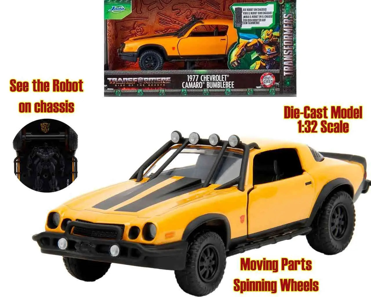 TRANSFORMERS RISE OF THE BEASTS 1977 BUMBLEBEE CHEVROLET CAMARO 1/32 DIE-CAST MODEL Frikytopia