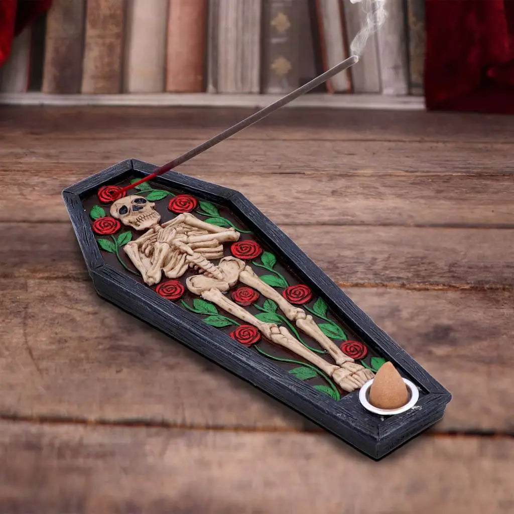 SKELETON REST IN ROSES COFFIN INCENSE BURNER Frikytopia