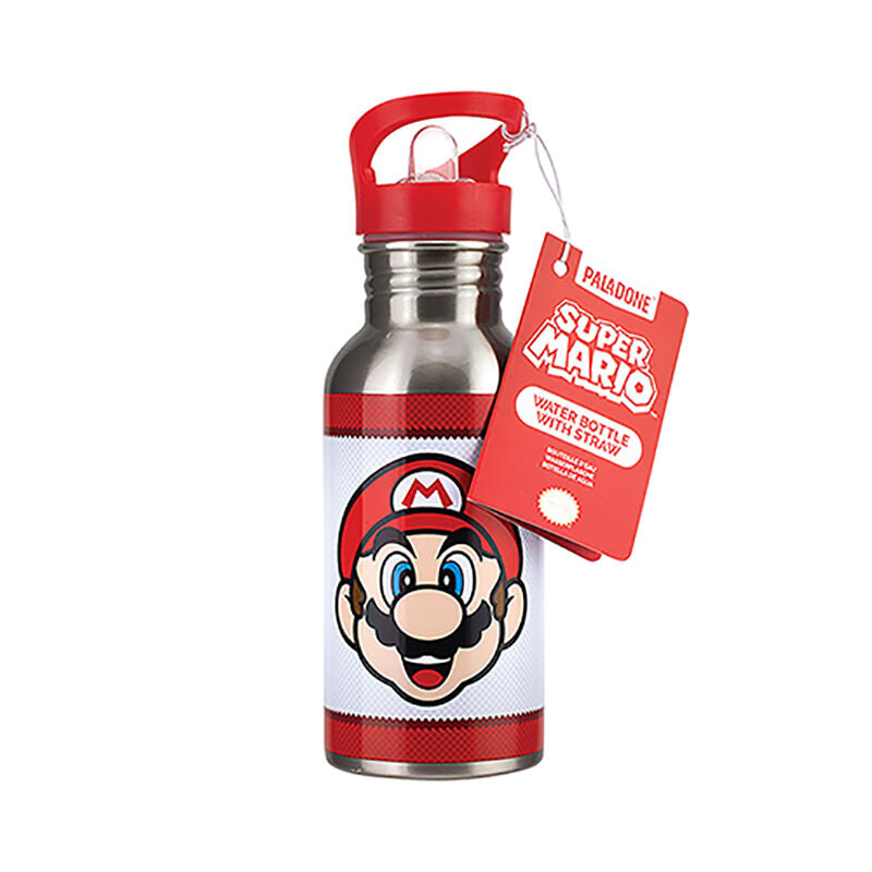 Botella metalica con pajita paladone super mario 500 ml