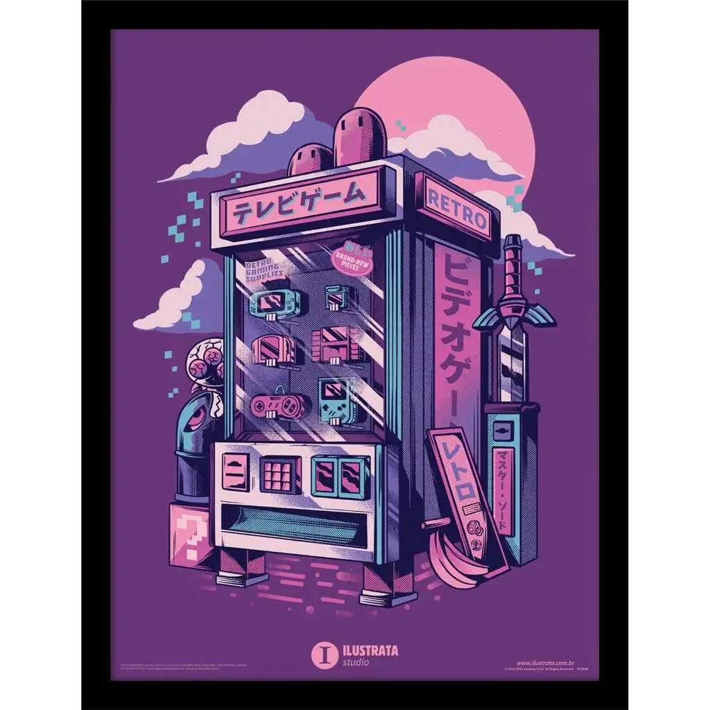 ILUSTRATA RETRO VENDING MACHINE COLLECTOR PRINT FRAMED Frikytopia