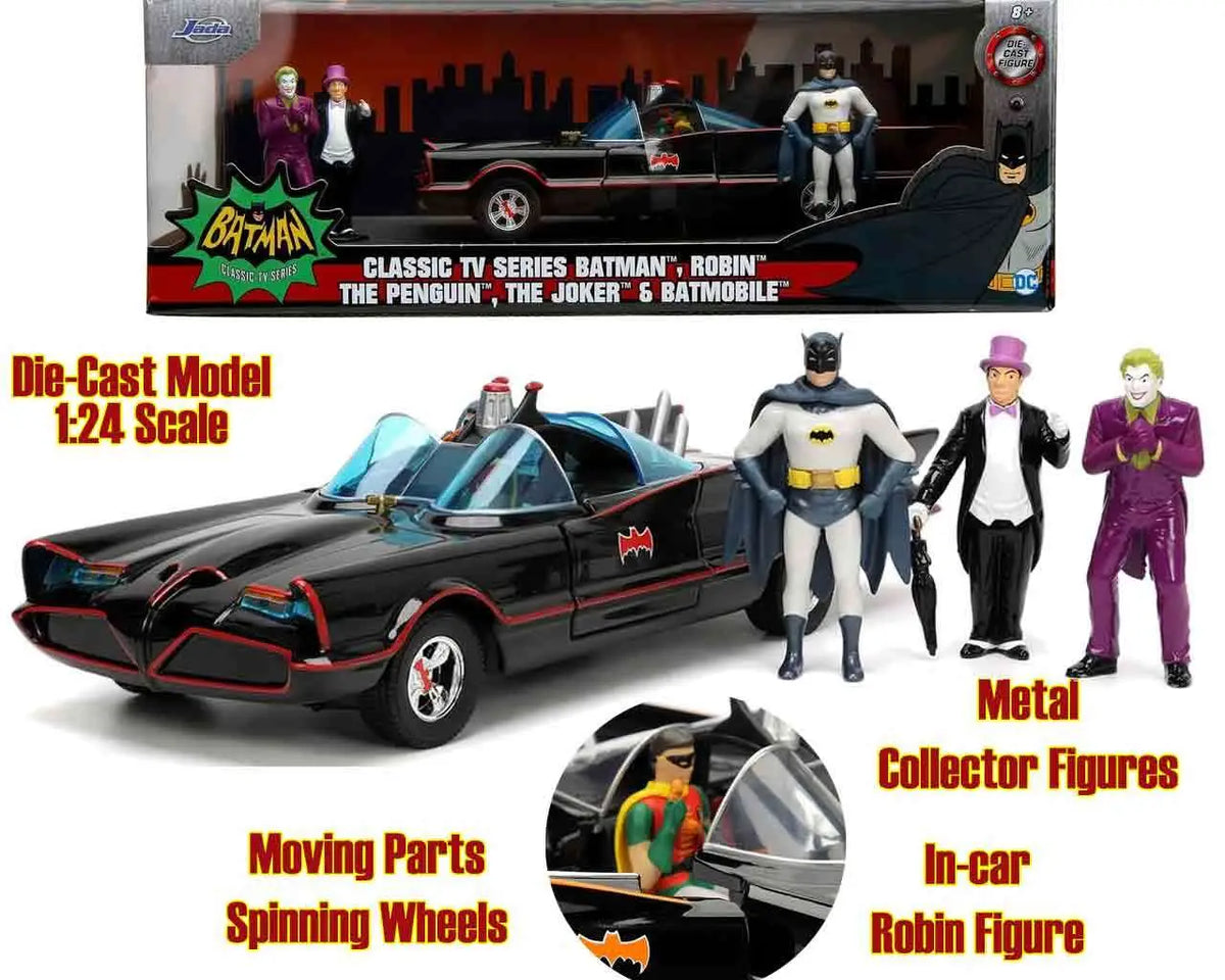 BATMAN 1966 BATMOBILE WITH CHARACTERS DIE-CAST MODEL 1/24 DELUXE EDITION Frikytopia