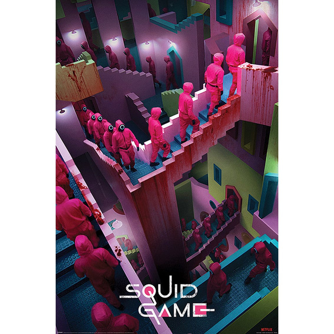 Poster el juego del calamar escaleras esbirros enmascarados