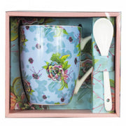 Taza de ceramica con cuchara enesco flores
