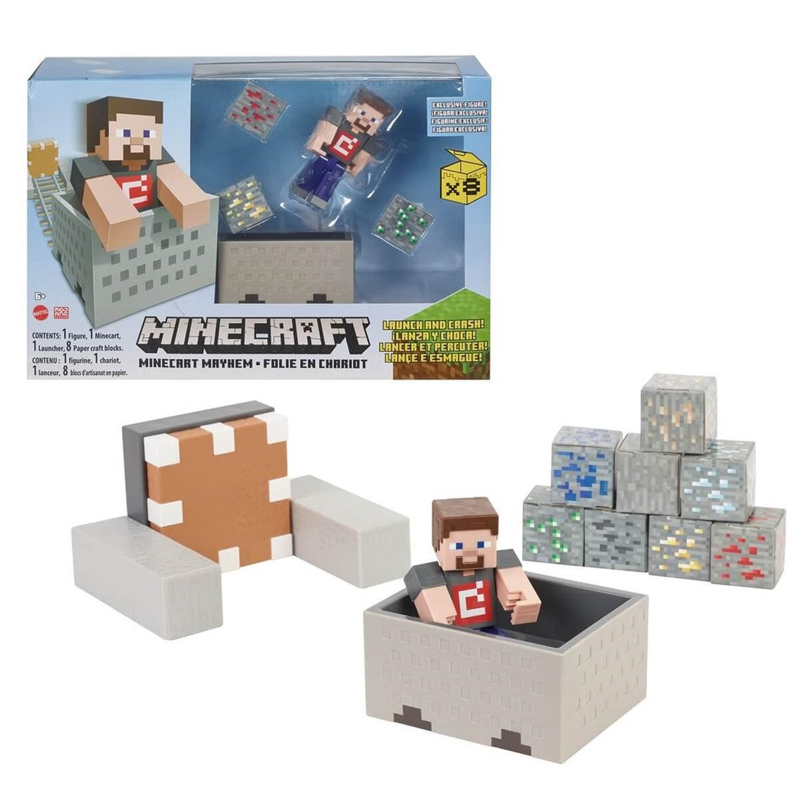 Figura mattel minecraft vagoneta explosiva lanza y choca Frikytopia