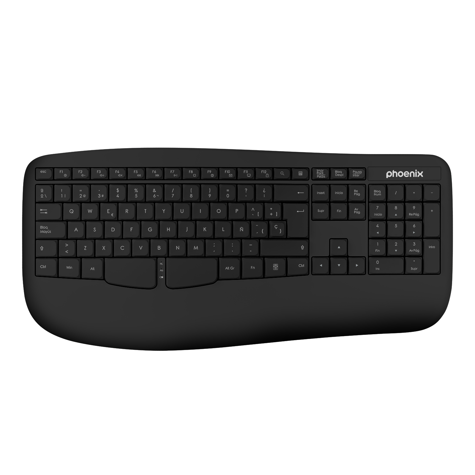 Phoenix k201 teclado ergonomico inalambrico 2.4ghz negro Frikytopia