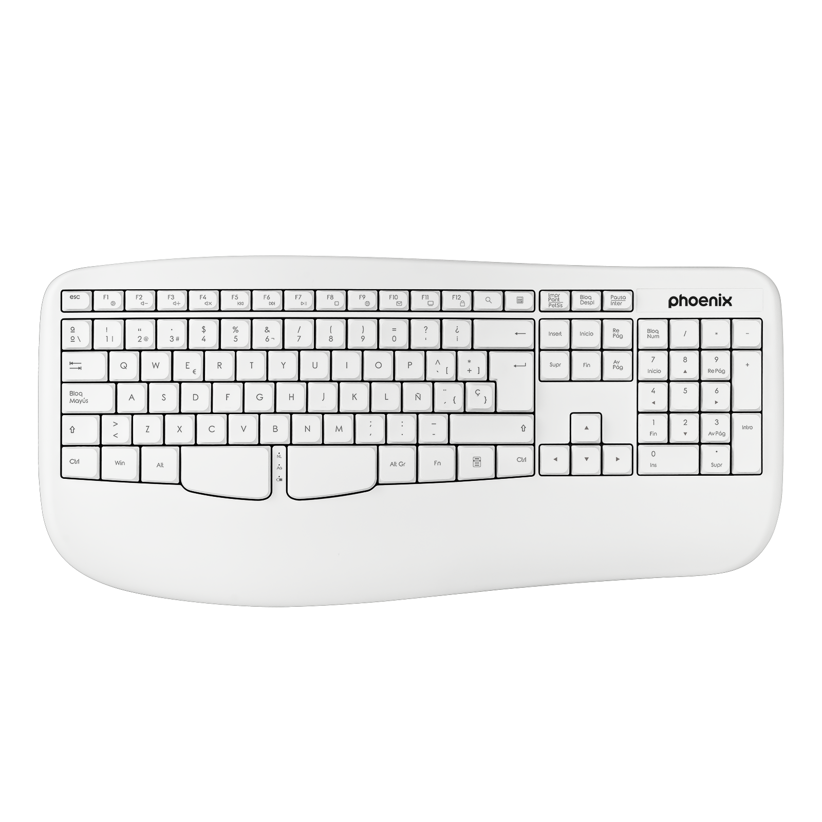 Phoenix k201 teclado ergon�mico inal�mbrico 2.4ghz blanco Frikytopia