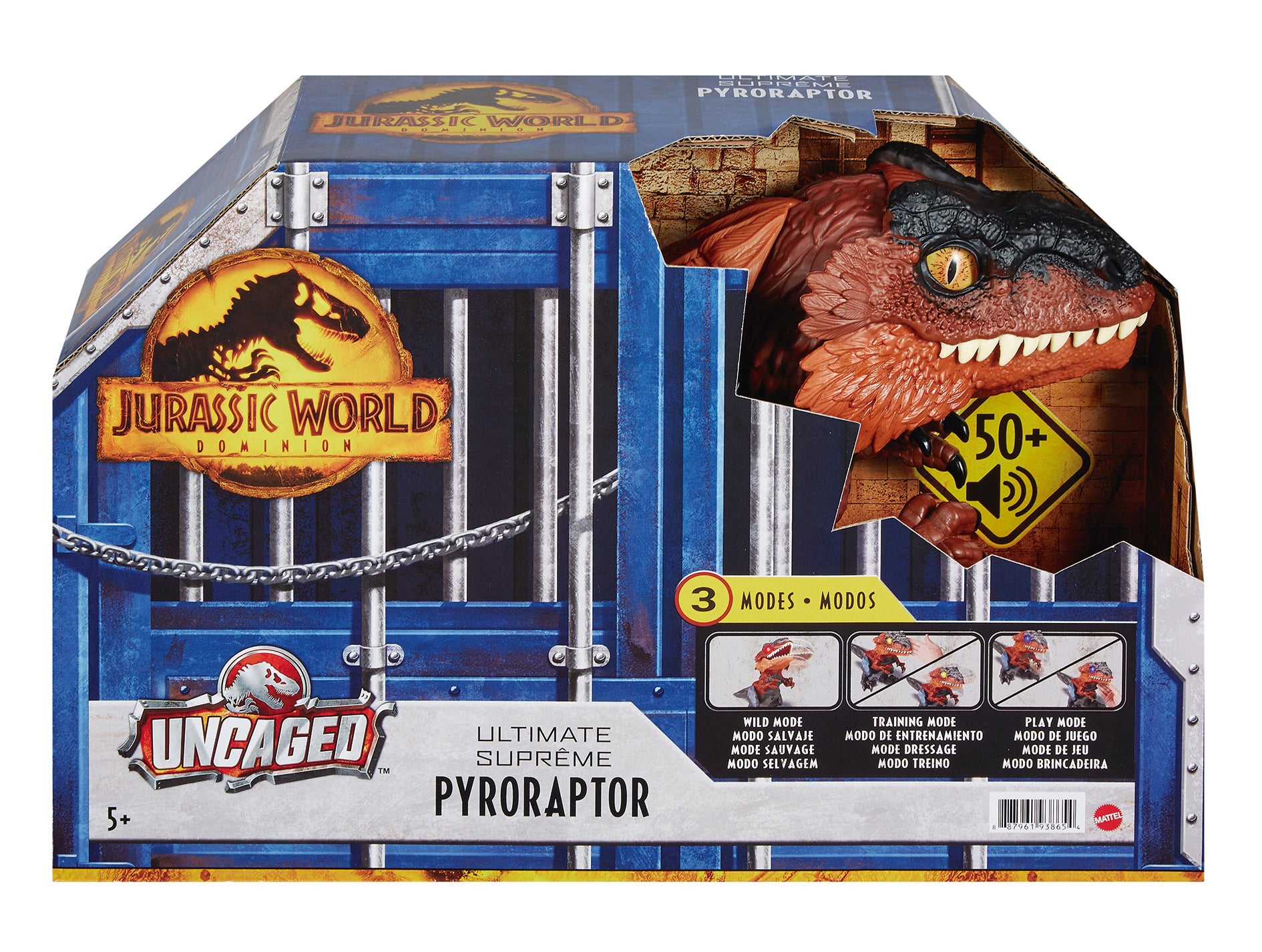 Figura mattel jurassic world dinosaurio desenjaulado en llamas Frikytopia