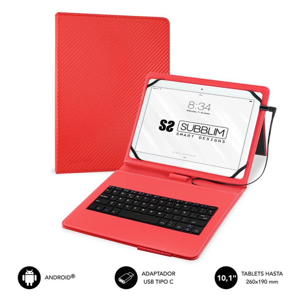 Funda + teclado subblim keytab pro para tablet 10.1 pulgadas rojo Frikytopia
