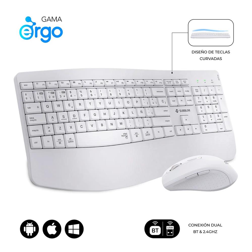 Teclado + raton subblim combo dual office prowave blanco Frikytopia