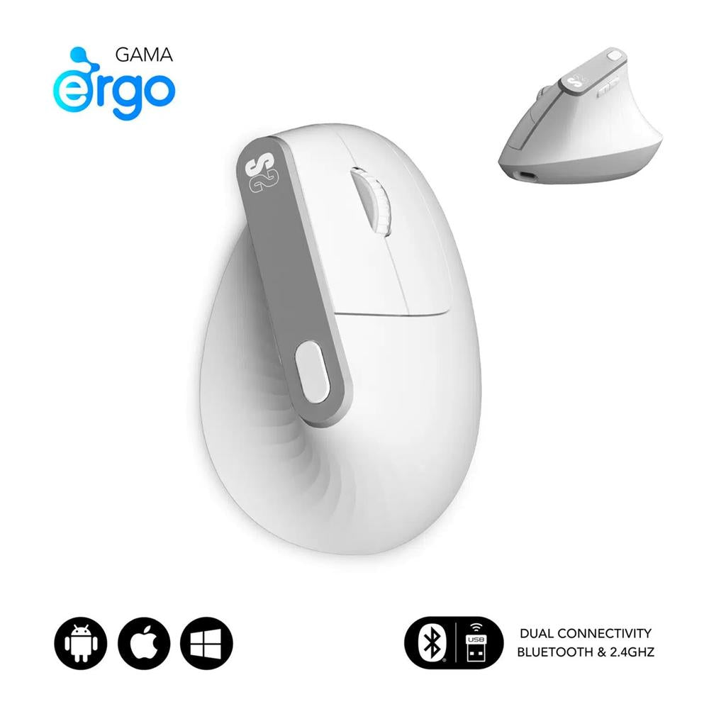 Raton inalambrico subblim vertical ergo dual mouse battery blanco Frikytopia