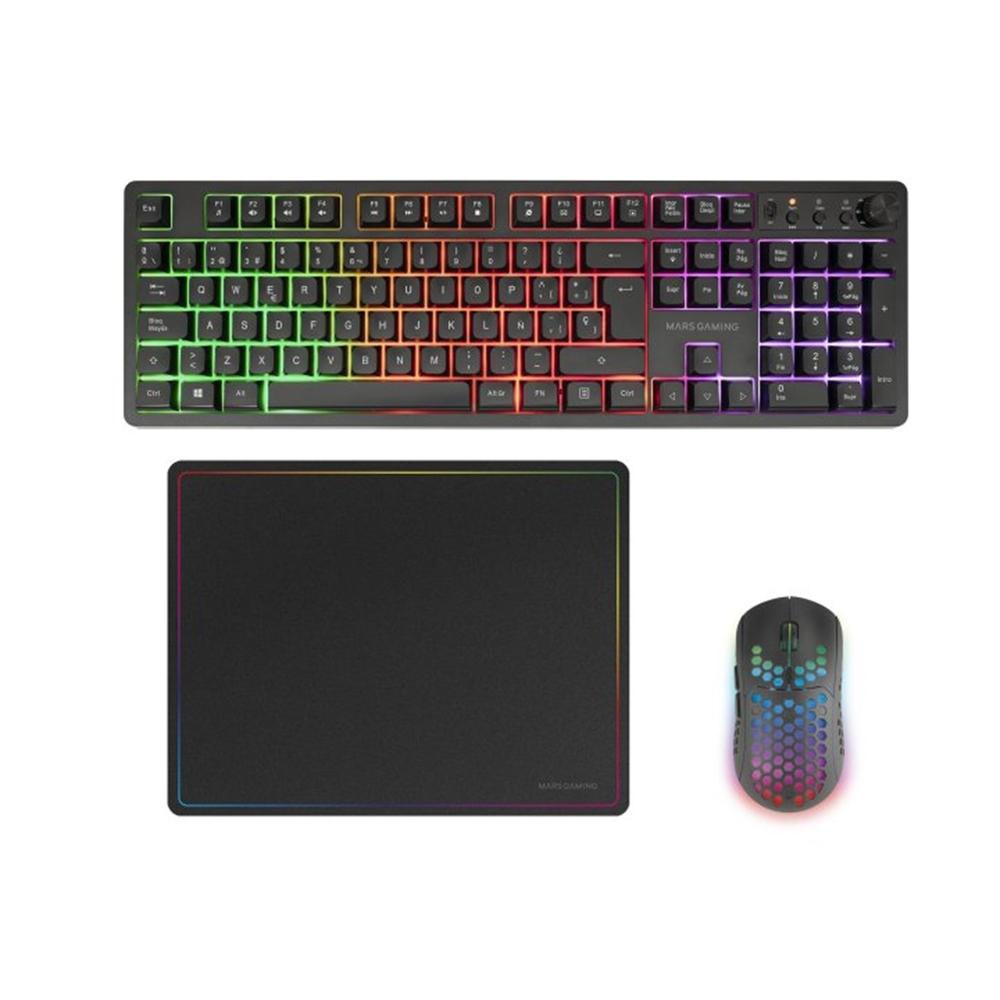 Teclado + raton mars gaming mcpwxes inalambrico negro + alfombrilla Frikytopia