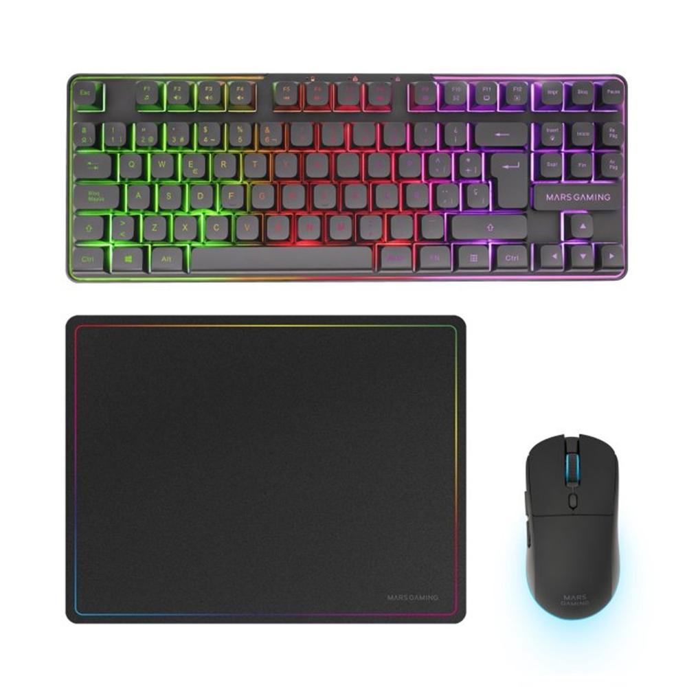 Teclado + raton mars gaming mcpwtkles inalambrico negro + alfombrilla Frikytopia