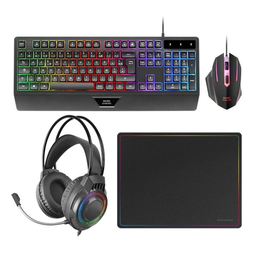 Kit teclado + raton mars gaming mcp124profr rgb negro + auriculares y alfombrilla frances Frikytopia