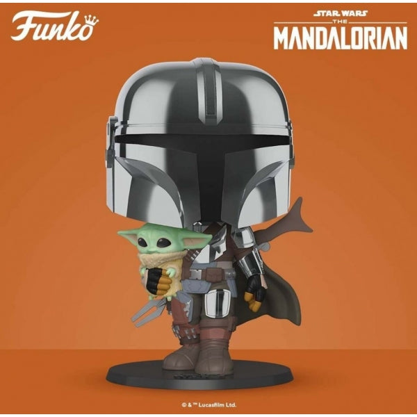 Funko pop star wars the mandalorian el mandaloriano xl version armadura cromatica con yoda en brazos 49931 Frikytopia