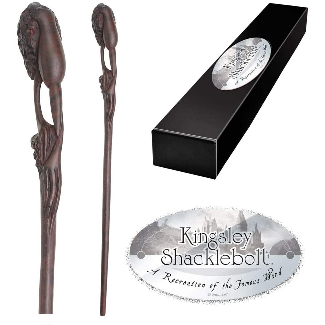 Replica the noble collection harry potter kingsley shaklebolt varita con caja y placa de identificacion Frikytopia