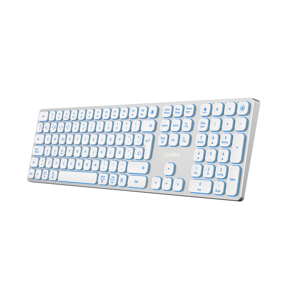 Teclado inalambrico retroiluminado coolbox moonlight key b431 plata blanco Frikytopia