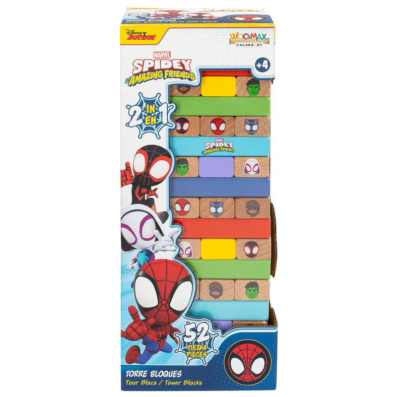 Juego Torre Bloques + Domino madera Spidey Marvel Frikytopia