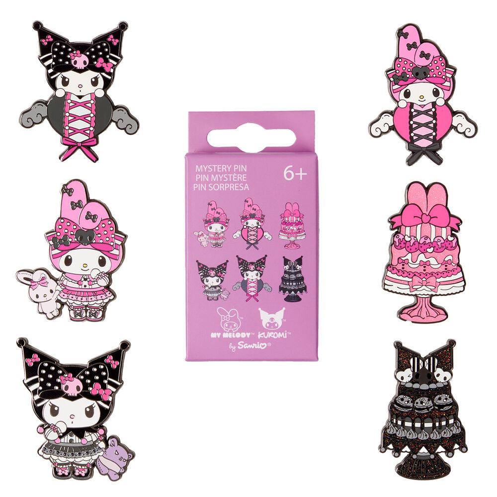 Paramount by Loungefly Chapas esmaltadas Blind Box My Melody and Kuromi Pink and Black Surtido (12)
