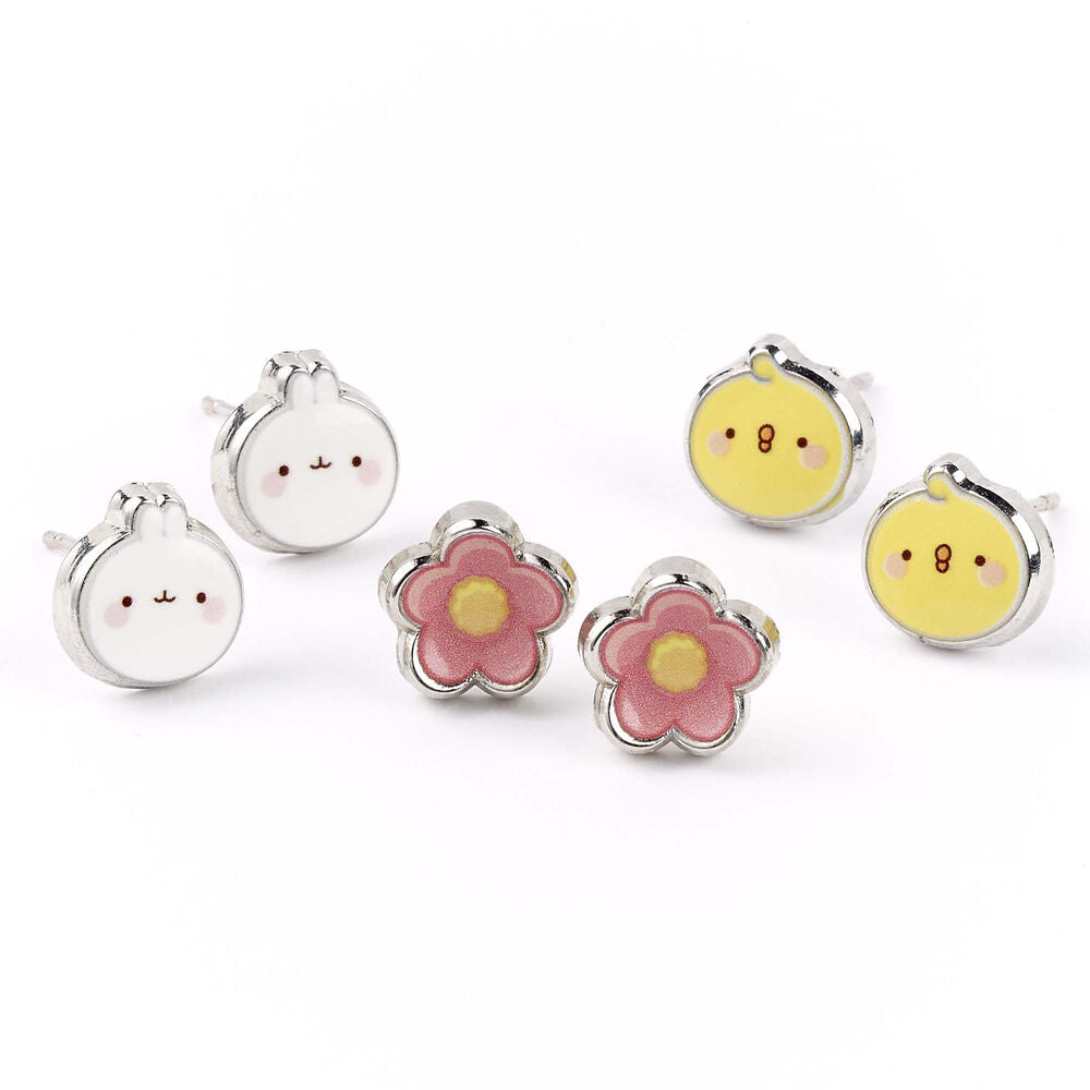 Molang Pack de 3 Pendientes Stud  Molang and Piu Piu