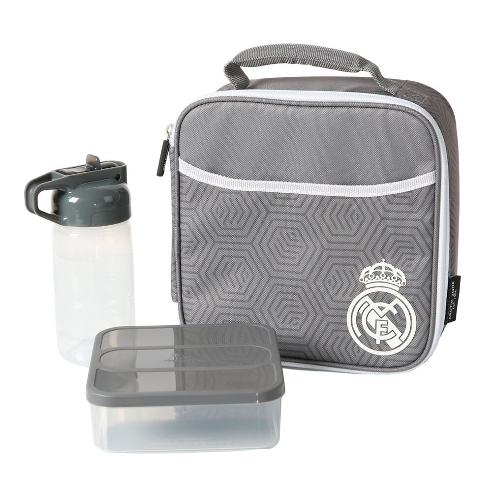 Bolsa porta alimentos termica + tupper + botella Real Madrid
