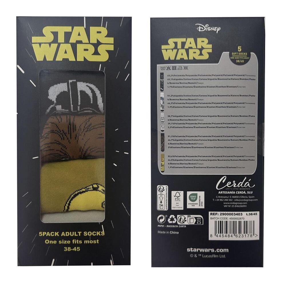 Star Wars Pack de 5 Pares de calcetines 38-45