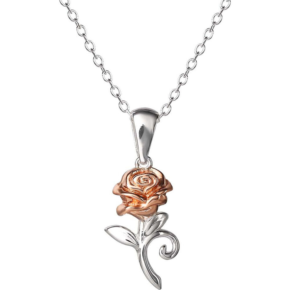 Colgante Rosa La Bella y la Bestia Disney plata Frikytopia