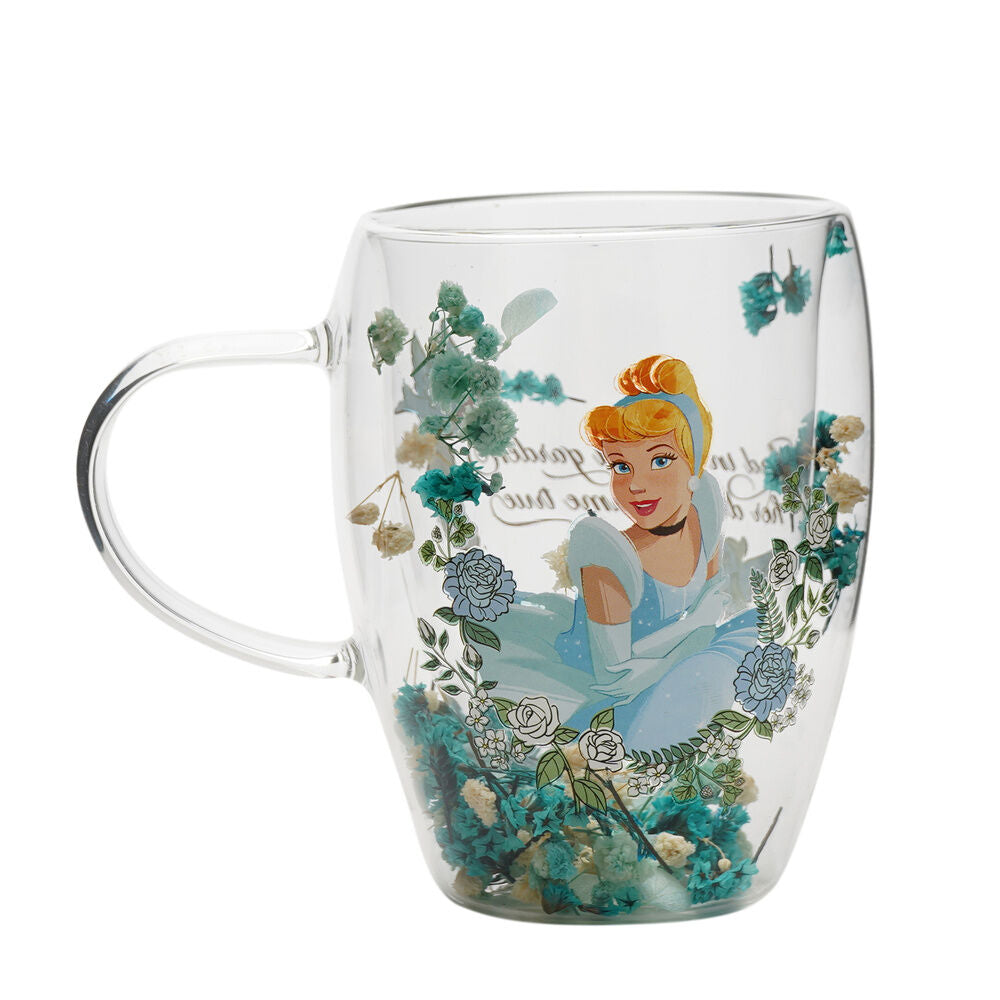 Taza cristal flores secas Cenicienta Princesas Disney Frikytopia