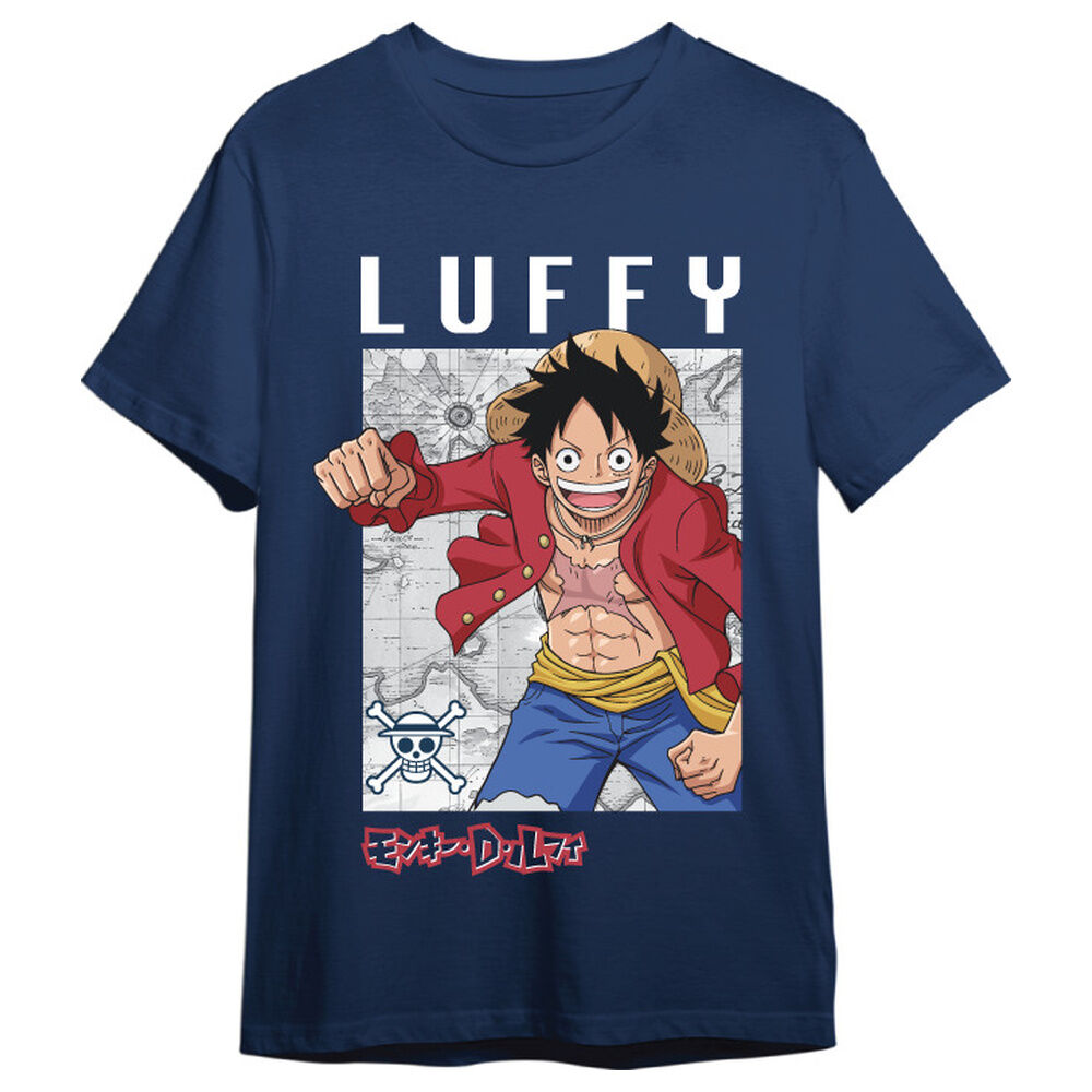 One Piece Camiseta Monkey D. Luffy Mapa Denim Talla XXL