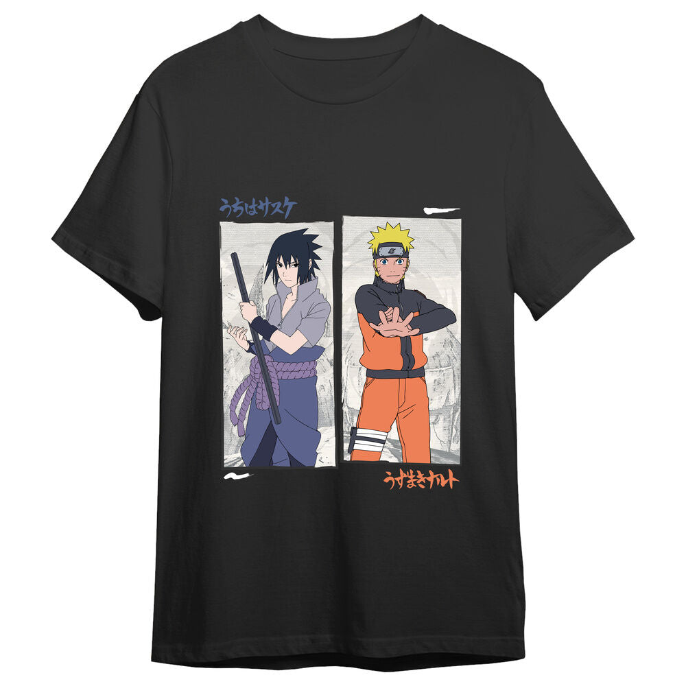 Naruto Shippuden Camiseta Naruto vs Sasuke Black Talla M