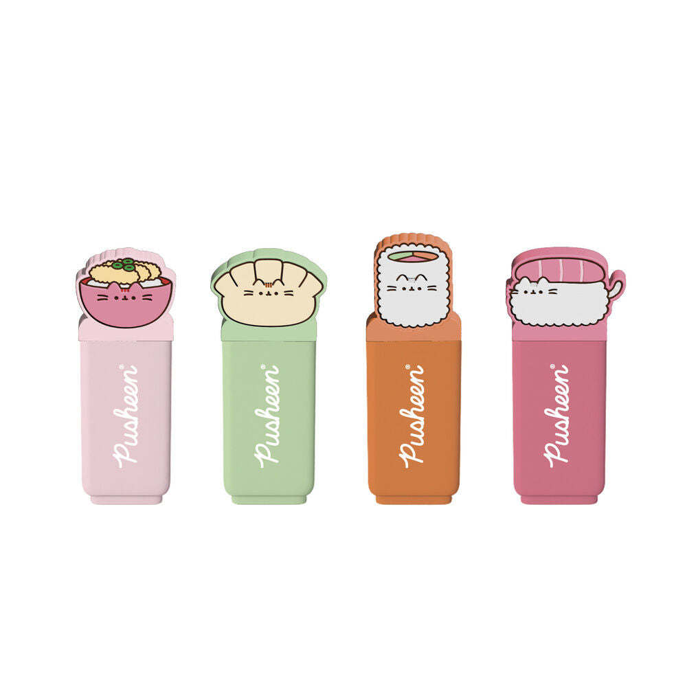Pusheen Subrayadores con Topper Sushi Roll Set de 4