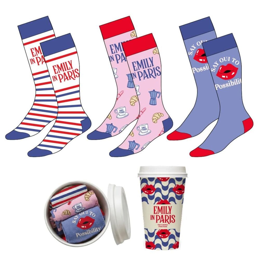 Set 3 pares calcetines Emily en Paris adulto surtido Frikytopia