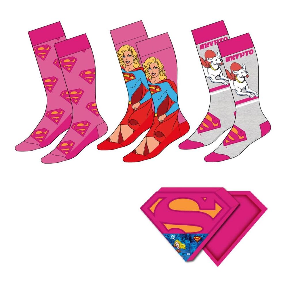 DC Comics Calcetines Superman Supergirl Pack de 3 36-43