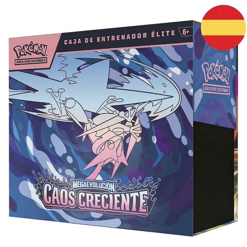 Estuche cartas Entrenador Elite Caos Creciente Megaevolucion Pokemon español Frikytopia