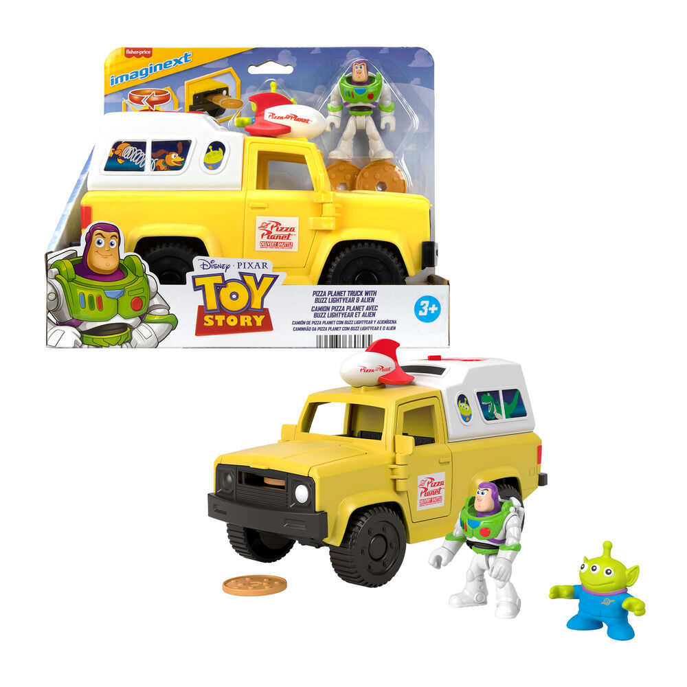 Camion Pizza Planet + figuras Buzz Lightyear y Alien Toy Story Disney Pixar Imaginext Frikytopia