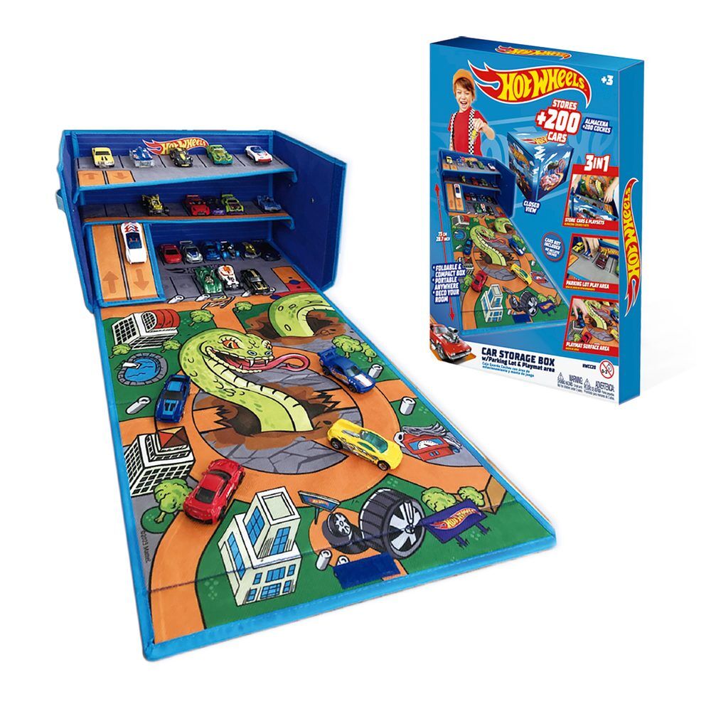 Caja organizadora de coches con pista y area de juego Hot Wheels Frikytopia