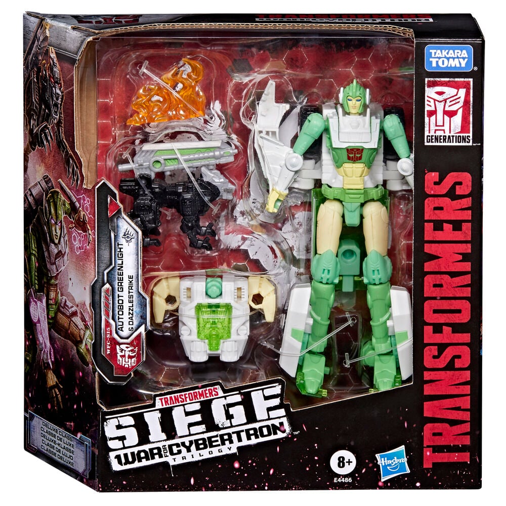 Transformers Generations War for Cybertron: Siege Deluxe Class Figura WFC-S15 Autobot Greenlight & Battle Masters Dazzlestrike 14 cm
