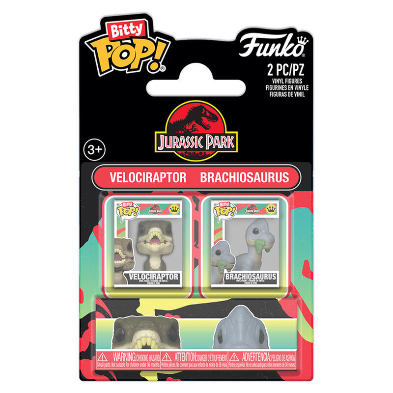 Jurassic Park Pack de 2 Figuras Bitty POP! Vinyl Velociraptor & Brachiosaurus 2 cm