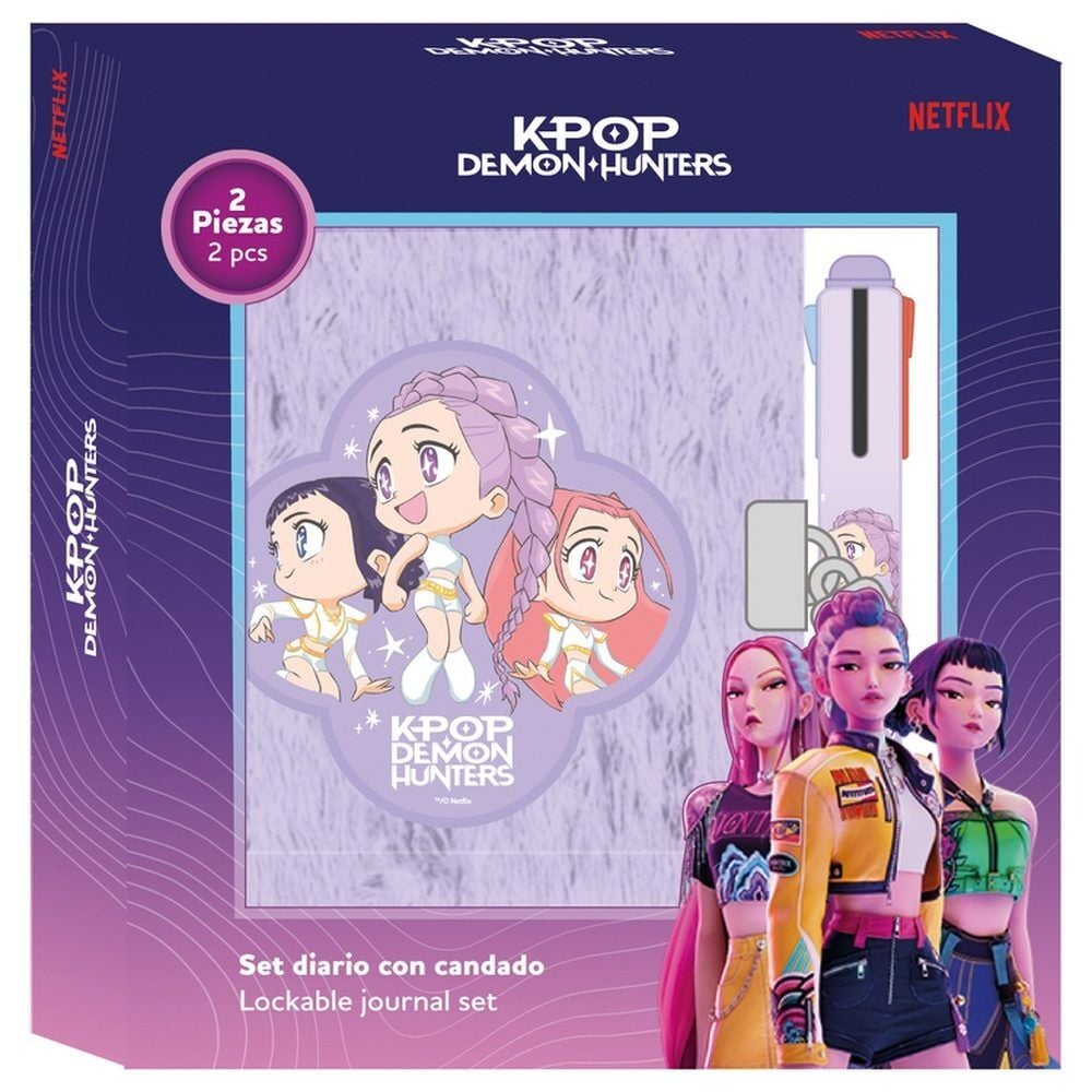 Set diario + boligrafo 4 colores Chibi Kpop Demon Hunters Frikytopia